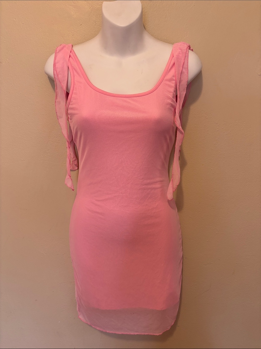 Soft Pink Tie-Shoulder Bodycon Midi Dress